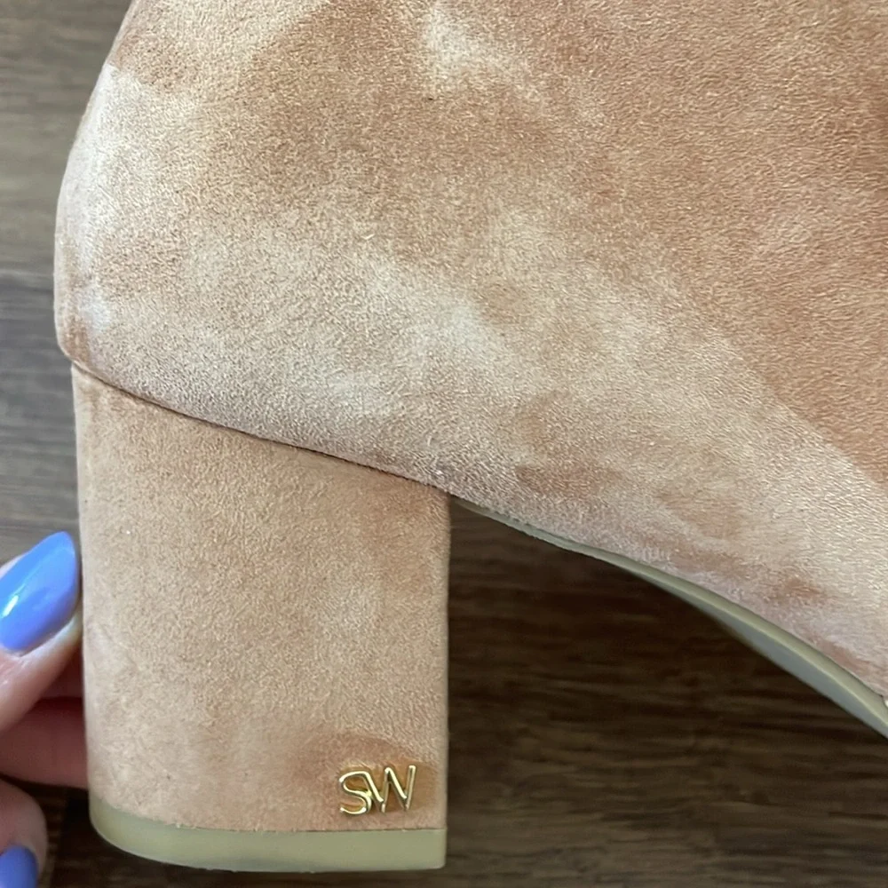 New Stuart Weitzman Brown Ryland Suede Block Ankle Boots